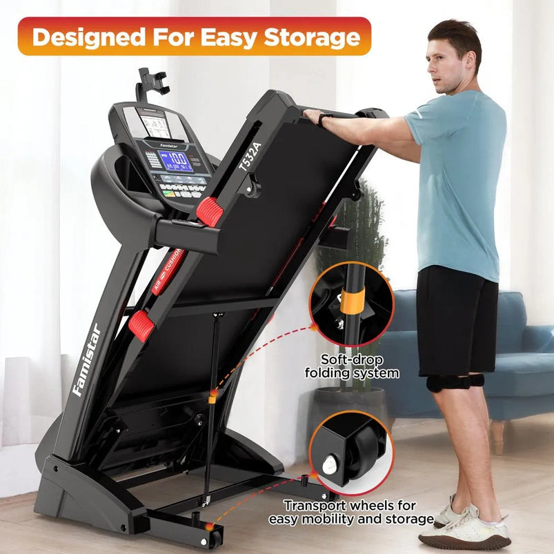Famistar Folding Treadmill for Home with 15 Levels Auto Incline, 300LB Capcity, 10MPH Fast Speed Controls