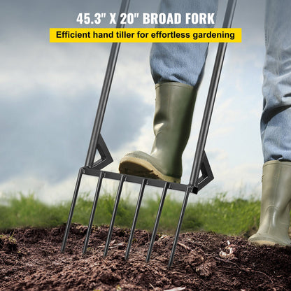Premium 46-Inch Hand Tiller Broad Fork Tool For Gardening Cultivating