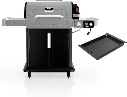 Ninja FlexFlame, Grill and Smoker, Electric and Propane Grill, Roaster, BBQ Grill, 5-in-1 Cooking System, 3 Burner, Digital Control, Outdoor Cooking, Griddle, Pizza Maker, Stainless Steel, PG301
