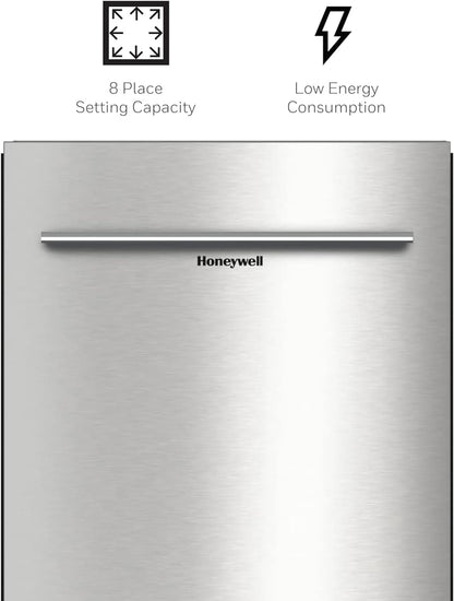 Honeywell 18 Inch Dishwasher with 8 Place settings, 6 Washing Programs, Stainless Steel Tub, UL/Energy Star- Stainless Steel