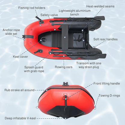 Inflatable Boat | Yacht Dinghy Tender Raft | Multi Person Fishing Boat | Aluminum Floor Oars | Fishing Rod Holders | Heavy-Duty PVC | 2024 Model |