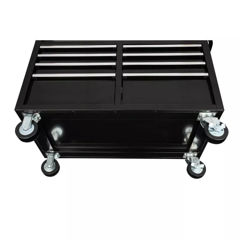 Gloss Black 46 9-Drawer Mobile Tool Chest Workbench with Power Strip & Solid Wood Top