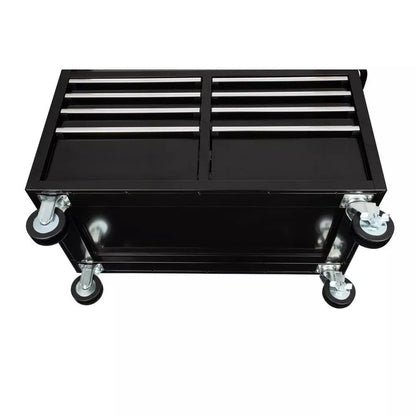 Gloss Black 46 9-Drawer Mobile Tool Chest Workbench with Power Strip & Solid Wood Top