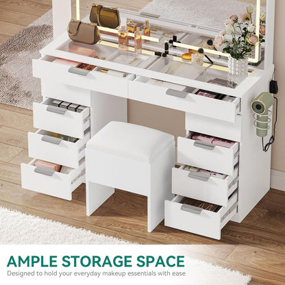 YITAHOME Vanity Set with LED Mirror, 10 Drawers, Stool Included