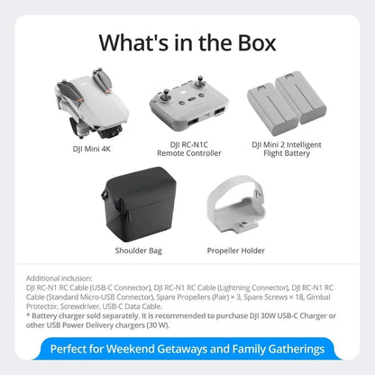 DJI Mini 4K, Drone with 4K UHD Camera for Adults, Under 249 g, 3-Axis Gimbal Stabilization, 10km Video Transmission, Auto Return, Wind Resistance, 1 Battery for 31-Min Max Flight Time, Intelligent Flight