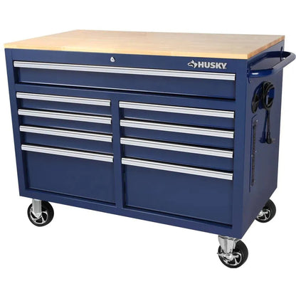 46-in W x 24.5-in D 9-Drawer Mobile Workbench with Hardwood Top and Power Station Gloss Black