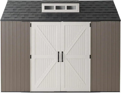 Rubbermaid Resin Outdoor Storage Shed With Floor (7 x 7 Ft) Weather Resistant Gray Organization for Home/Backyard/Garden Tools/Lawn Mower/Bike Storage/Pool Supplies