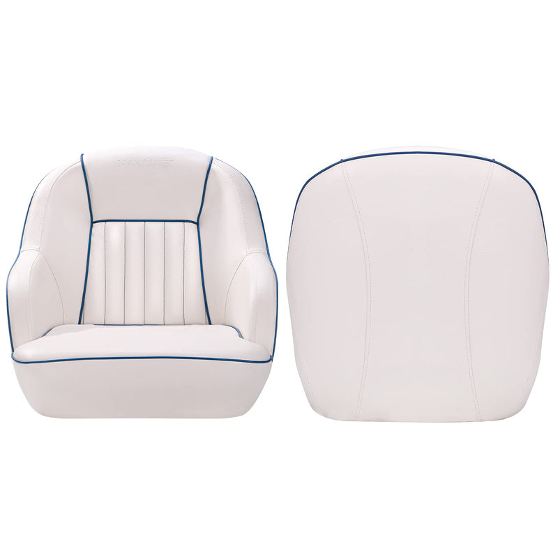 Pontoon Boat Seat, Captains Bucket Boat Seat, Back Folding Boat, Boat Cabin Seating – White & Blue